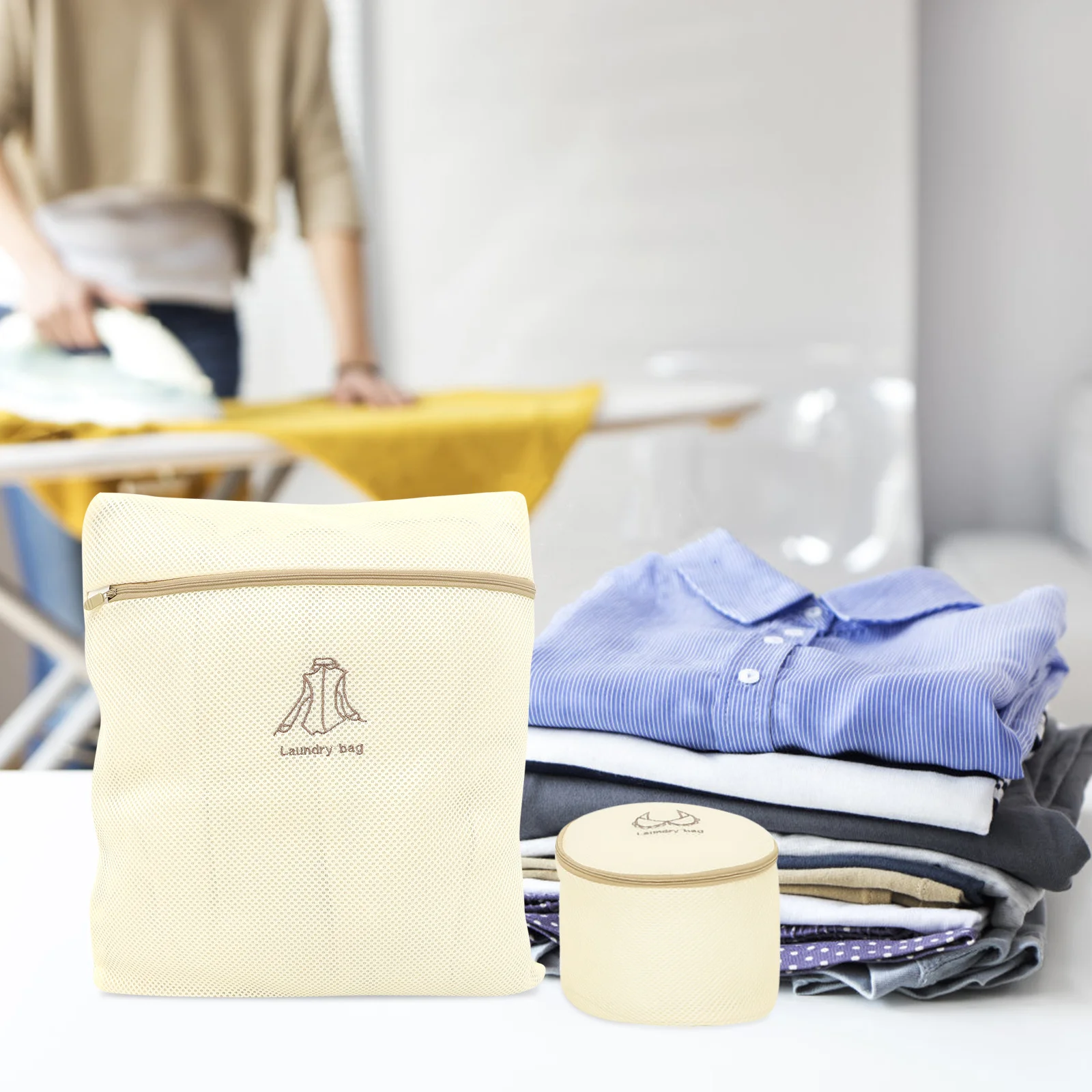 

1Set Laundry Bags Mesh Washing Bags Polyester Bra Organizer Anti-Deformation Zipper Design for Travel Home