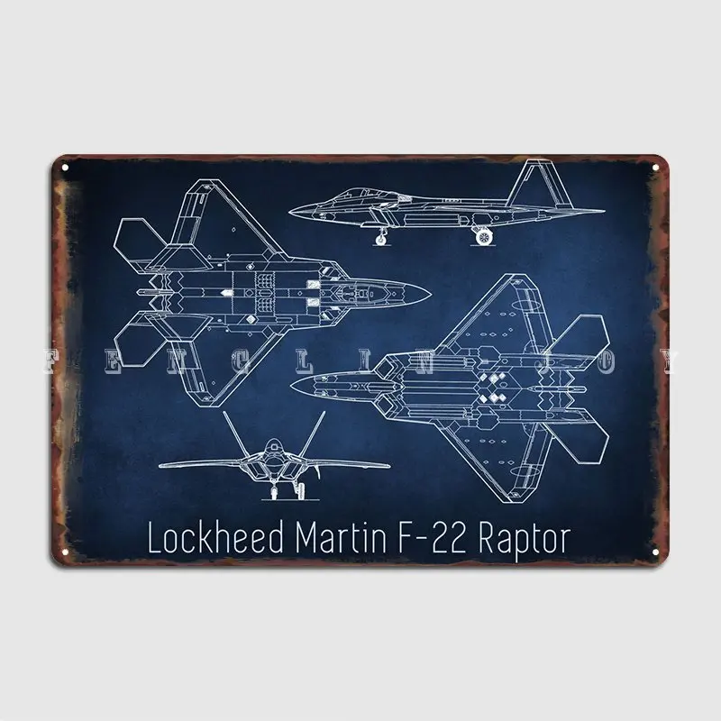 F22 Raptor Blueprint Poster Metal Plaque Cinema Garage Pub Garage Decoration Plates Tin Sign Poster