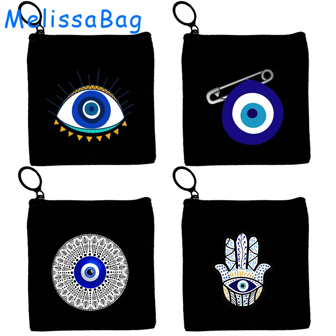 Colorful Mati Blue Evil Eye Protection Canvas Bags Flower Masallah Nazar Coin Purse Key Case Square Storage Bags Wallet Pouch