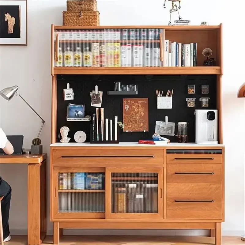 خزانة جانبية من خشب الكرز مصنوعة من خشب الجوز الأسود وخزانة غرفة الطعام المدمجة على الحائط