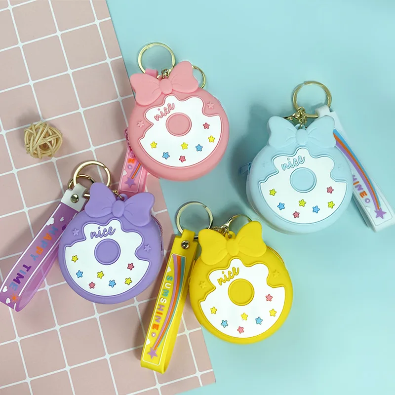 

Children's Donut Coin Purse Wallet Cartoon Cute Storage Bag Keychain Pendant Silicone Mini Bag Key Ring Gifts