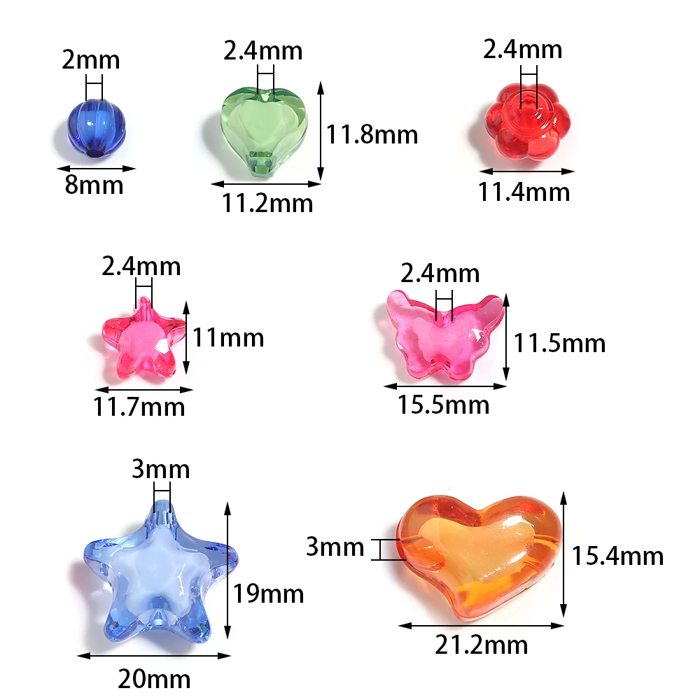 20-50pcs Candy Color Acrylic Beads Mixed Color Star Heart Lantern Butterfly Loose Beads For DIY Jewelry Making Bracelet Keychain
