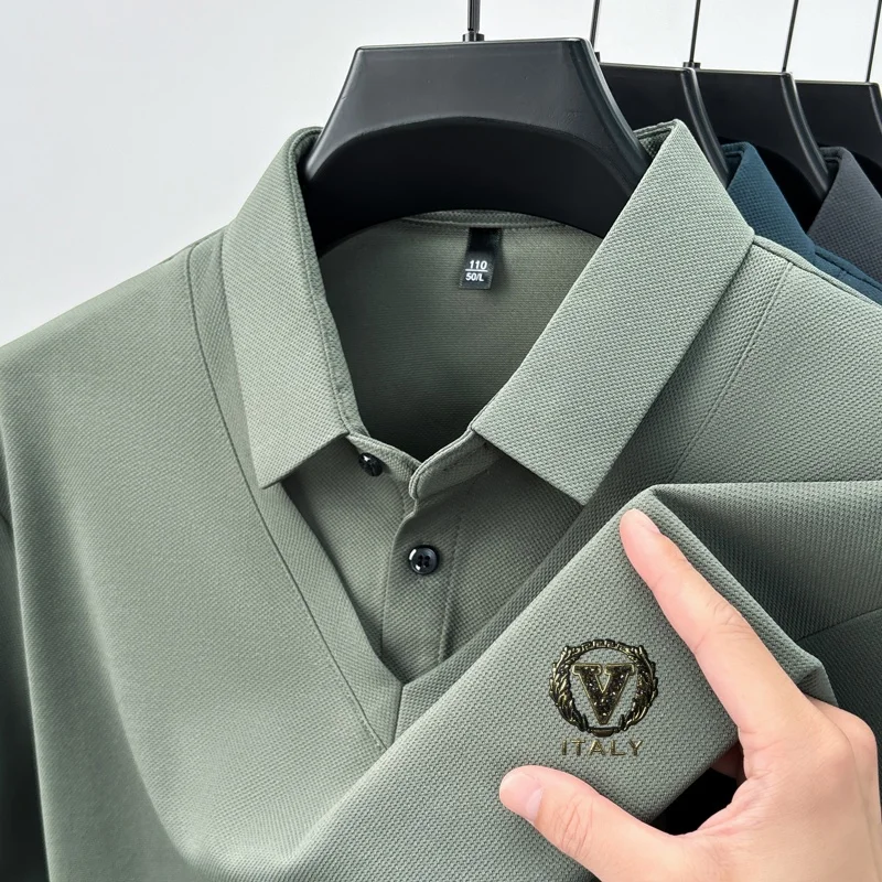 

Fake Two-Piece Luxury Brand Men's Long Sleeve T-Shirt Autumn New Lapel Exquisite Print Solid Color Business Versatile Menswear