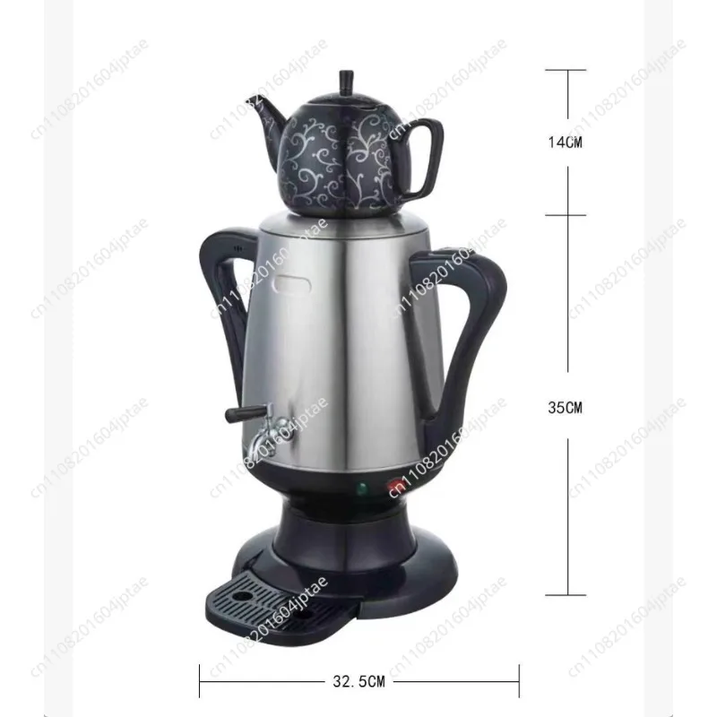 "Turkish Samovar Tea Set - Electric Kettle with Dual Chamber for Black Tea Brewing, Traditional Copper Pot" view 3