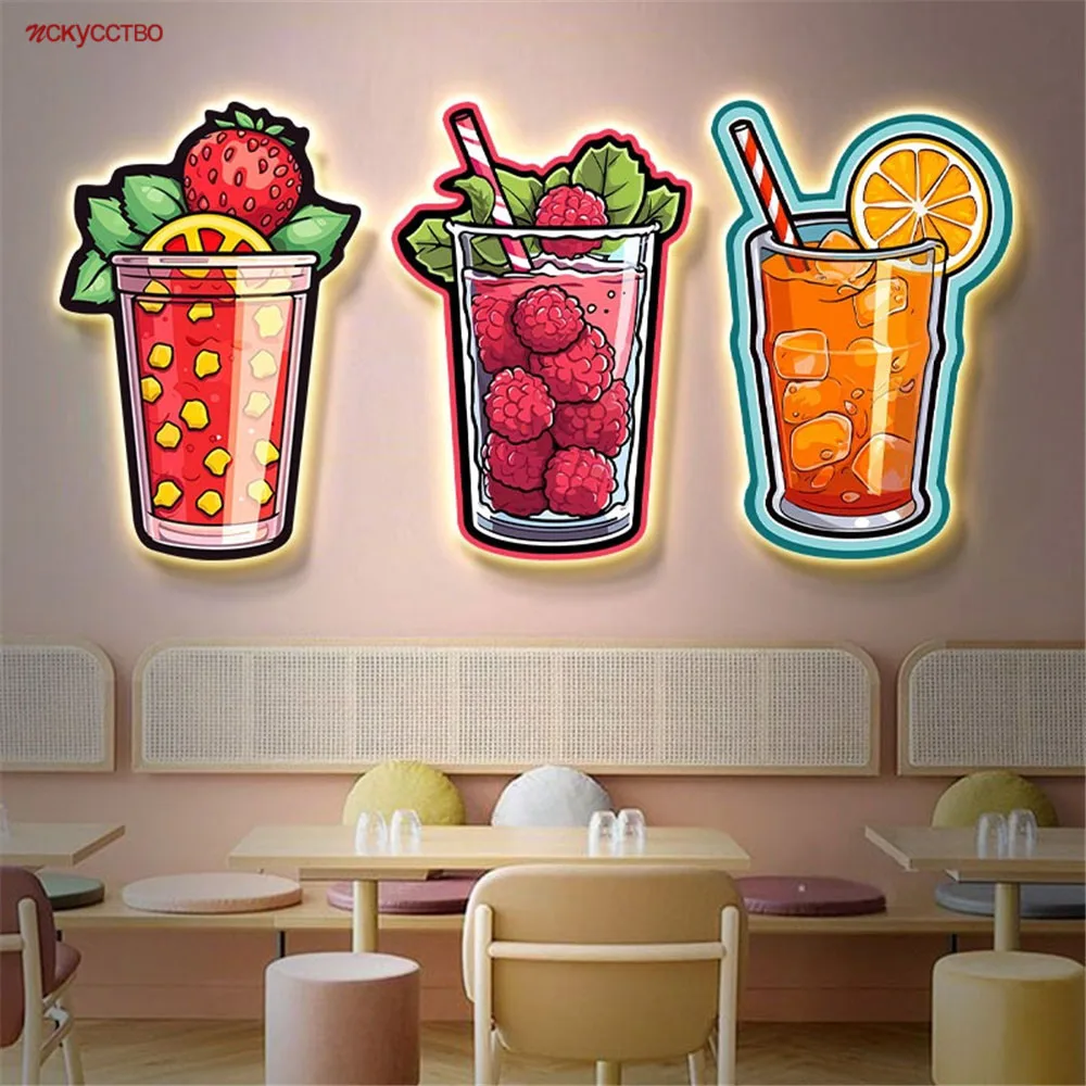 

Internet Celebrity Store Drink Milk Tea Mural Led Wall Lamp Interior Decoration Painting For Cafe Bar Kids Bedroom Night Lights