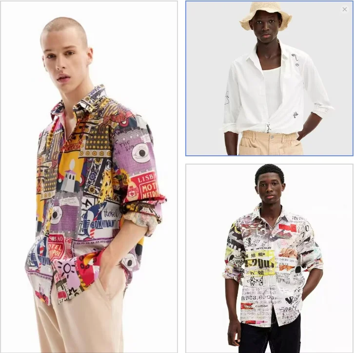 

Foreign trade Spain original single multicolor graphic print lapel men's long sleeve casual shirt long sleeve men's T-shirt