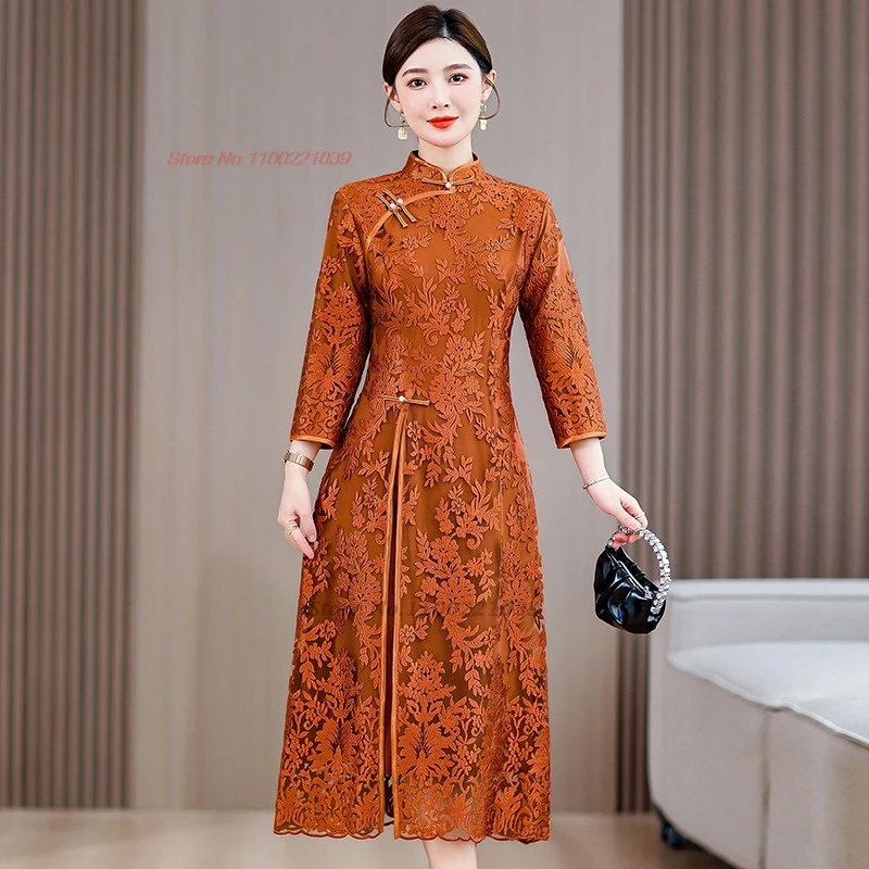 2026 vietnam traditional dress ao dai vintage lace flower improved cheongsam oriental stage qipao party banquet evening dress