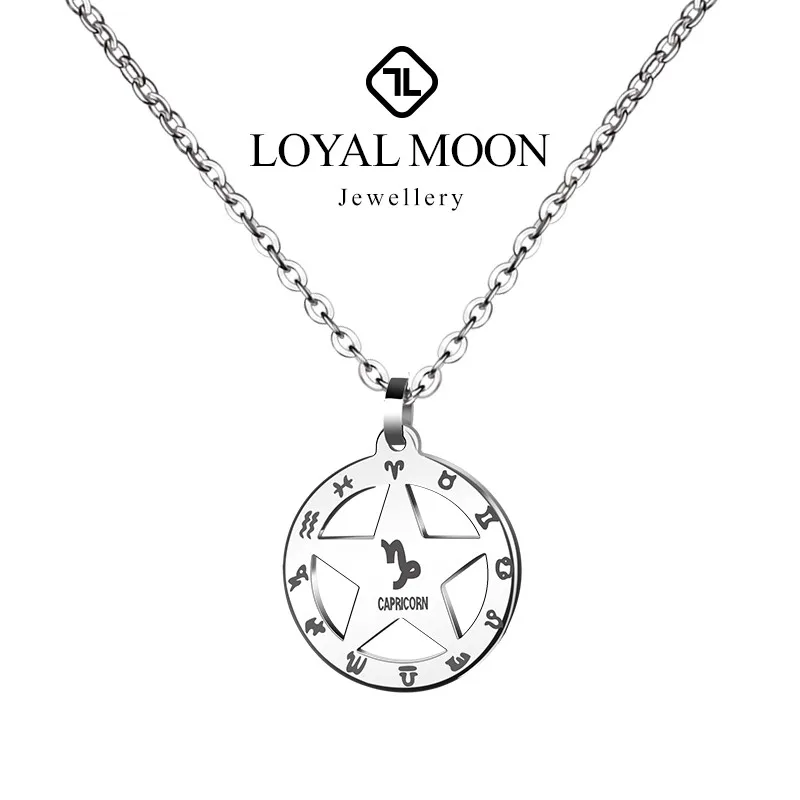 

Loyal Moon 12 Constellation Pendant For Men Personality Tide Valentine's Day Gift, Hip Hop Necklace,engraving