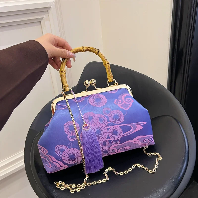 Vintage Women Chinese Style Purse And Handbags Evening Clutch Embroidery Messenger Bags Wedding Dinner Shell Clip Handle Totes