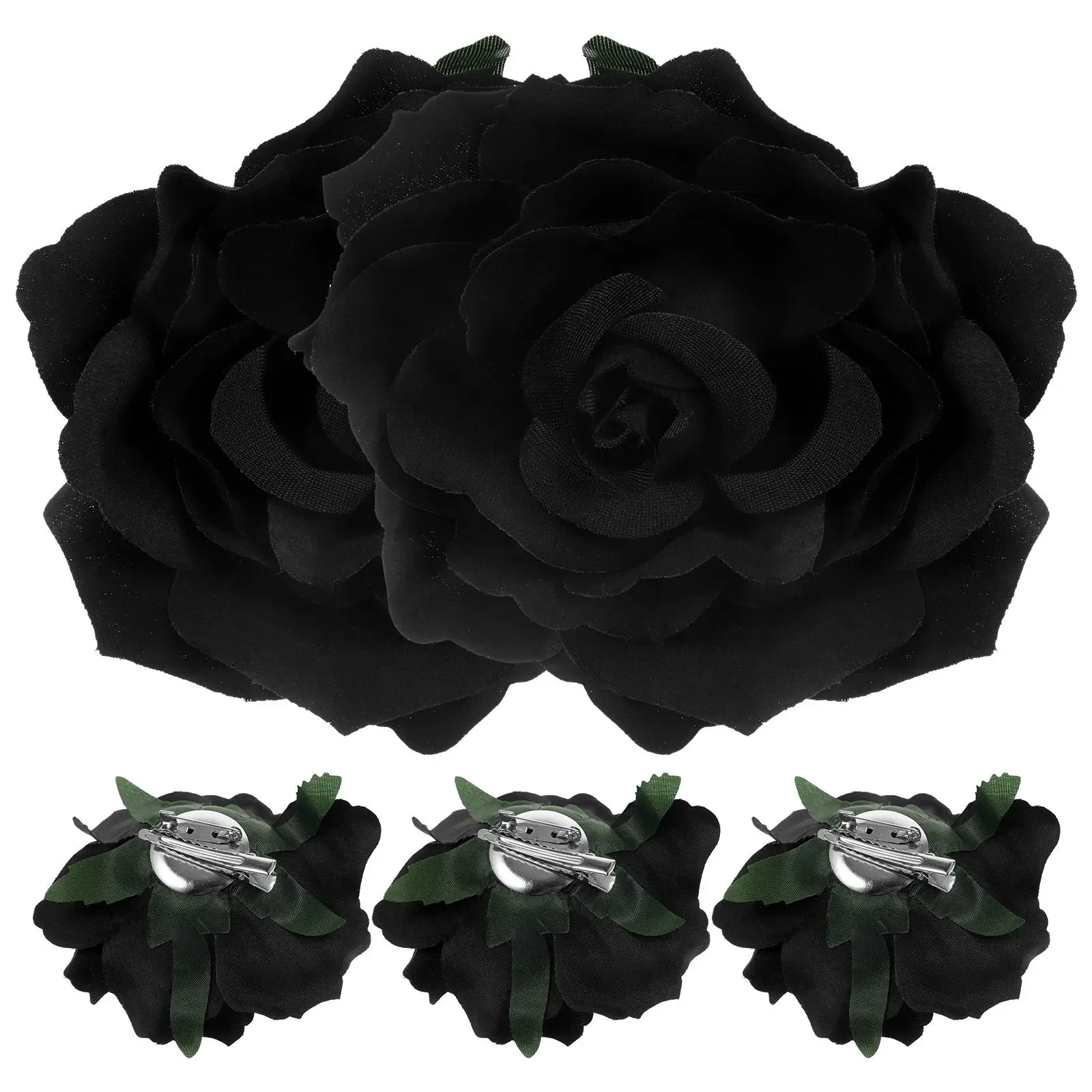 5Pcs Black Cloth Rose Brooch Lifelike Floral Corsage Pin Elegant Wedding Bride Groom Dress Hair Clip Prom Banquet Special