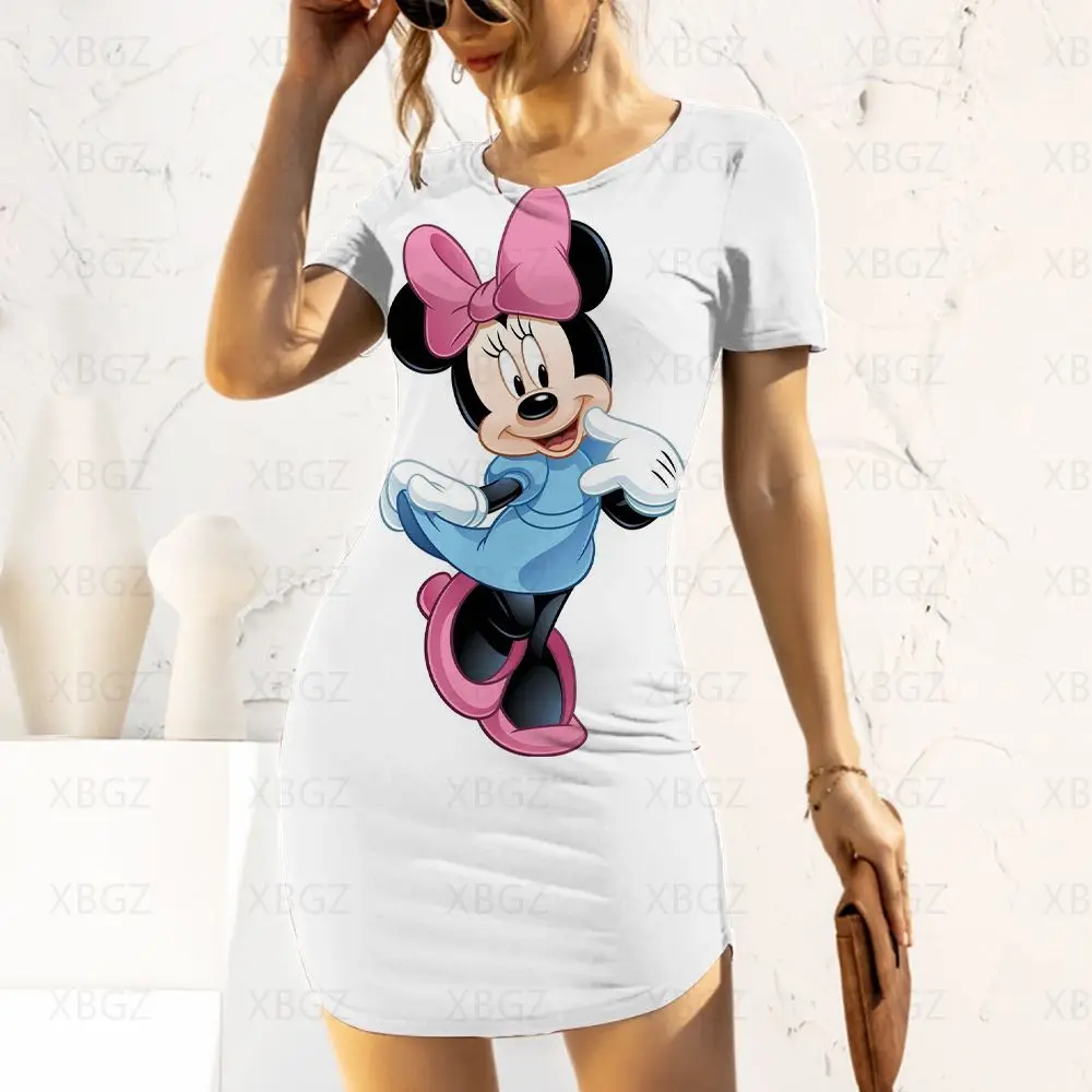 

Dresses Minnie Mouse Chic and Elegant Woman Dress Mikey Cartoon Y2k Party Fashion Women's Evening Print 2022 Tight Summer Sexy