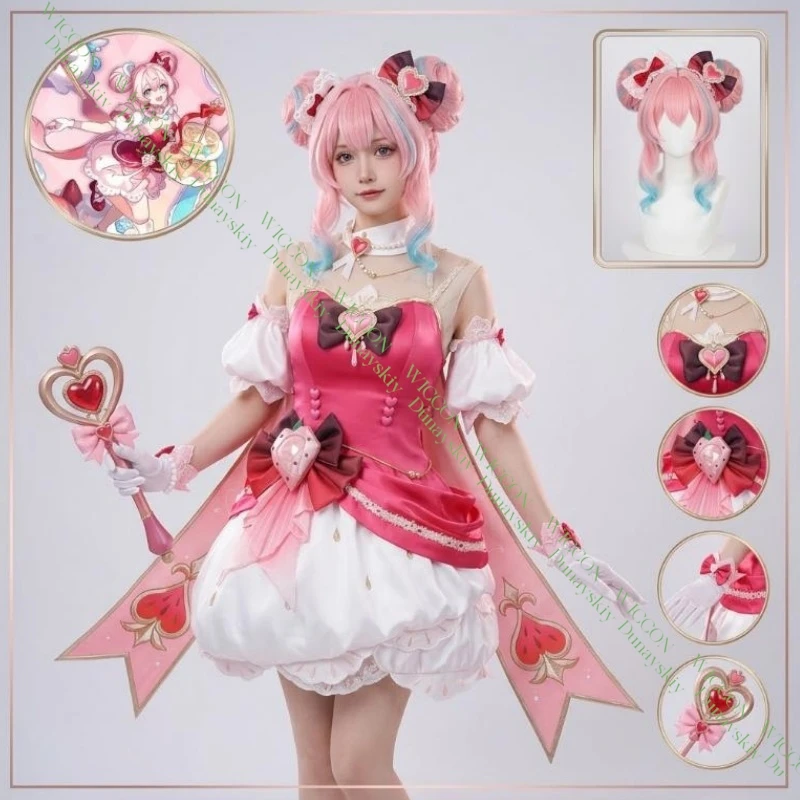 ヒヤシンス「崩壊：スターレイル」コスプレセット。暖かいコットン素材のスカイドレス、ウィッグ、ヘッドドレス。ハロウィーン、コミックコン、ロールプレイコスチュームに。