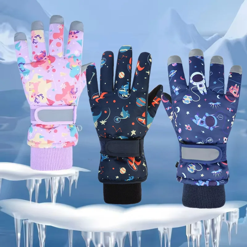 

Children Skiing Gloves for Boys Girls Winter Plush Thicken Ski Glove Anti-Slip Waterproof Cycling Mittens Kids Accessories 4-12Y