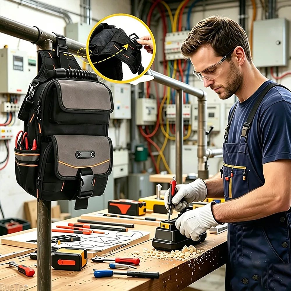 Electrician Tools Storage Bag HVAC Tool Organizer Box Heavy Duty Ergonomic Handle Detachable Shoulder Strap For Electrical Worke