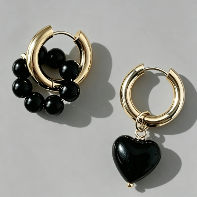 Retro New Trend Stereo Asymmetric Heart-Shaped Beading Earrings for Women Creativity Geometric Ear Buckle Punk Jewelry Gifts