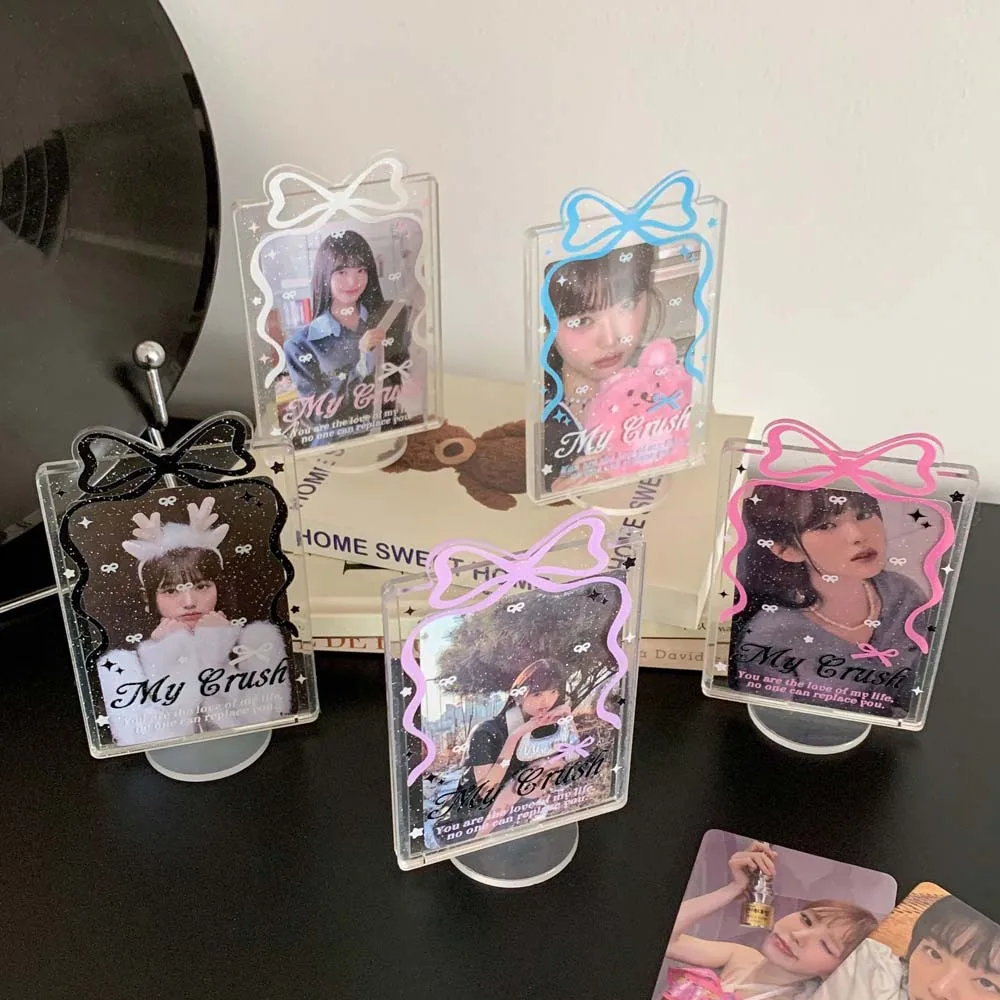 Desktop Decoration Korean Style Card Holder Bowknot Transparent Student Card Cover Acrylic Polaroid Photo ID Card Holders