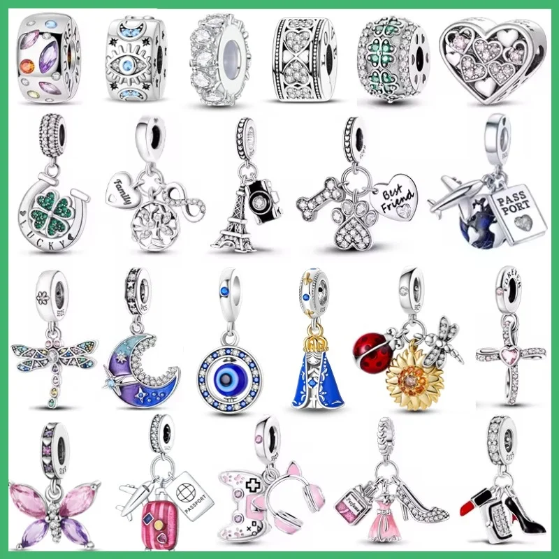 

Original 925 sterling silver clover Devil's Eye airplane vacation travel women's fashion charm bead, suitable for DIY bracelets