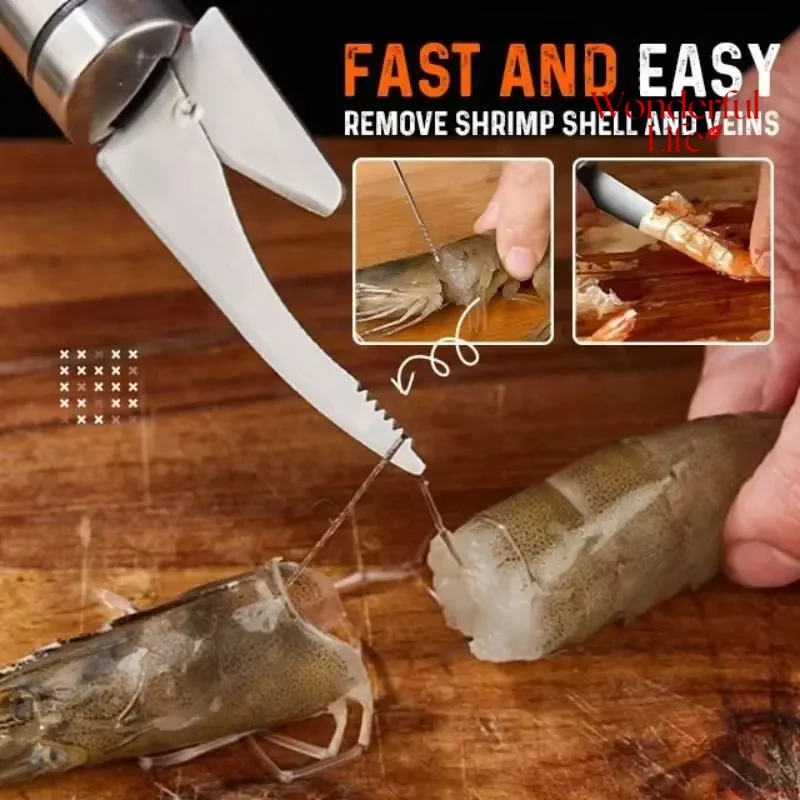 Stainless Steel 6 In 1 Fish Knife Multifunctional Fast Shrimp Peeler Shrimp Line Kitchen Tools Cutting scraping digging Knife