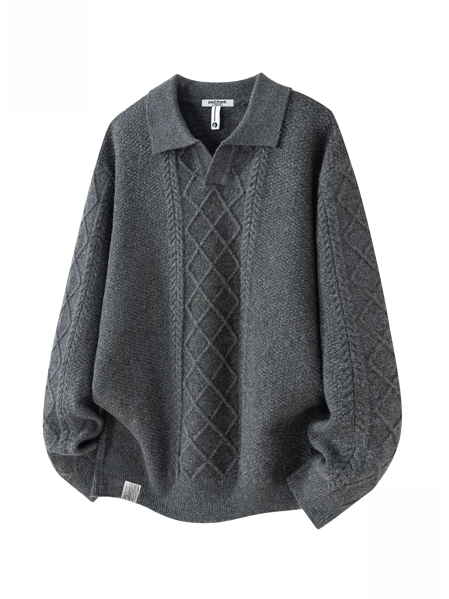 

Мужской вязаный свитер Paul Frank свободного кроя, теплый, повседневный, из полиэфирного волокна, с длинными рукавами, вязаный косами, модель M