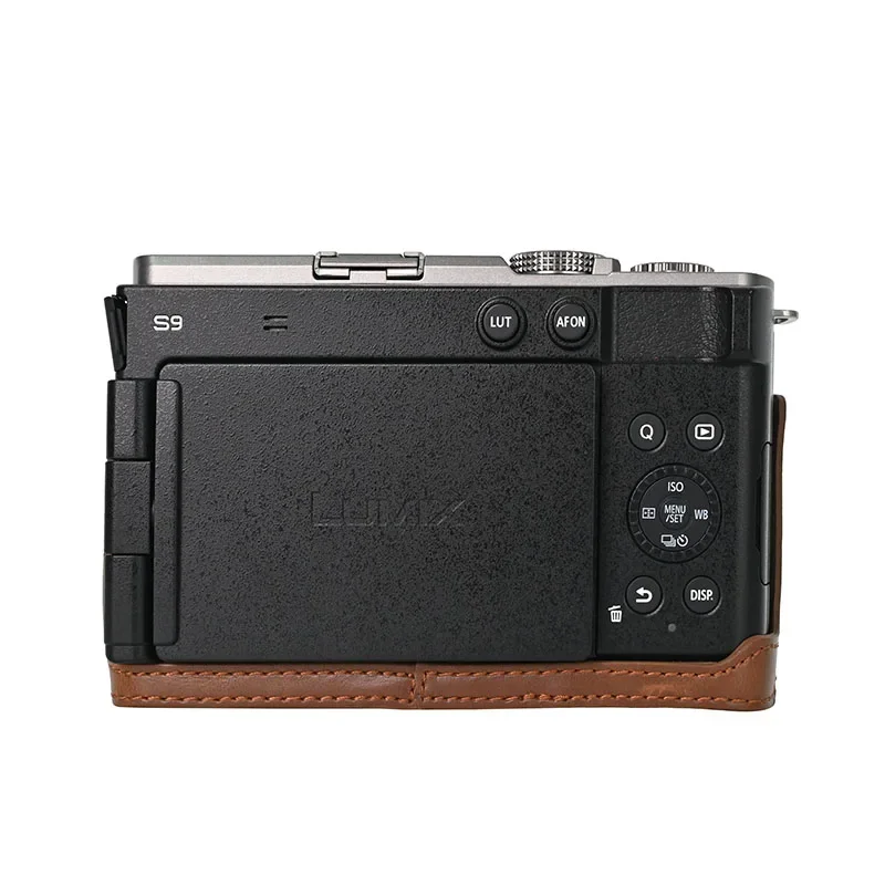 Handmade PU Smooth Leather Half Camera Case Bag Cover Bottom Opening Version for Panasonic Lumix S9