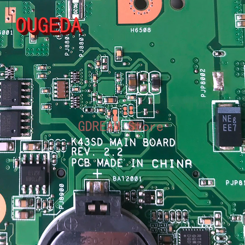 OUGEDA For ASUS K43SD K43E P43E A43E K43SV K43 Laptop motherboard REV2.2 HM65 DDR3 Main board full test