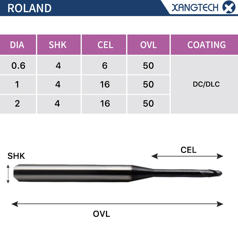 

XANGTECH Zirconia Roland CADCAM Milling Burs Cutters with DLC Diamond Coating Dental Lab Tools for Zirconium Dental Blocks