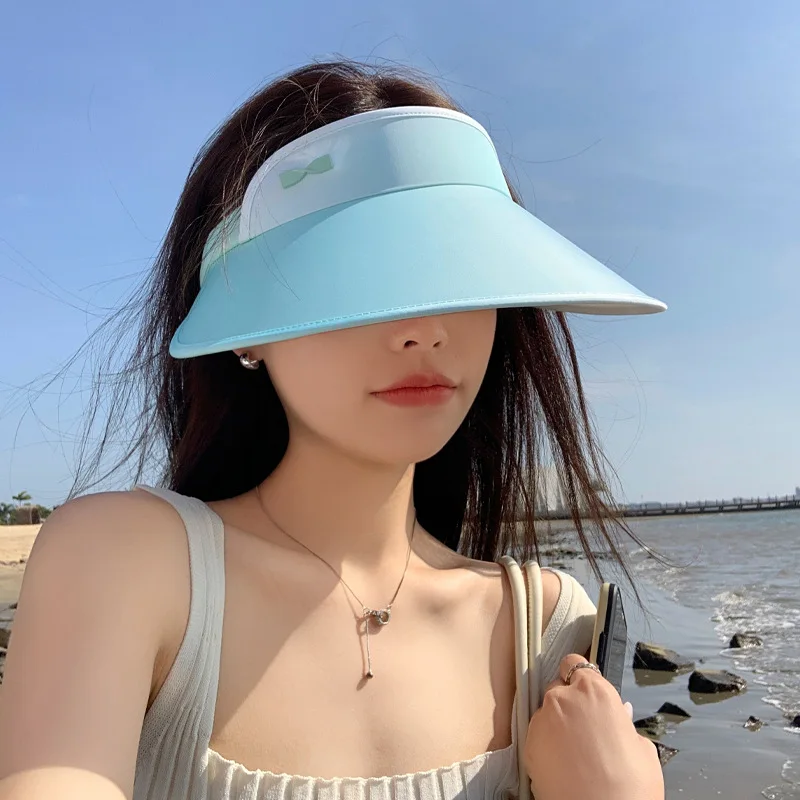 

Korean version summer women's hat, with fashionable gradient color, bowtie, breathable, sun-proof, large-brimmed and empty-top