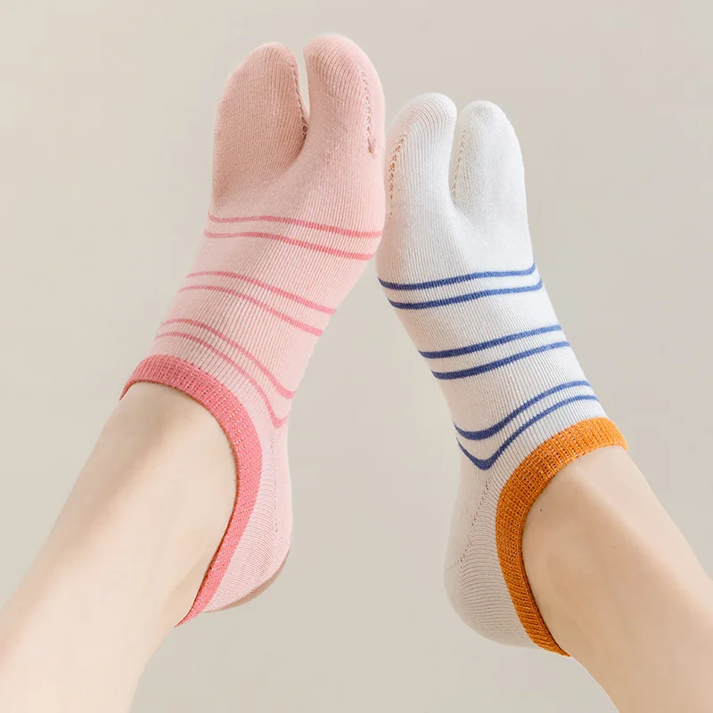 5 Pairs Split-toe Socks Summer Thin Non-slip Tabi Toe Socks Women Stripe Low Cut Cotton Socks Set