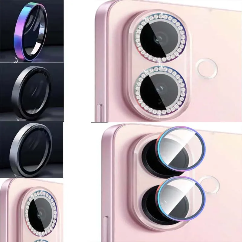 

for V60 Lite 4G 5G Lens Protector Rhinestone Metal Ring+Tempered Glass Cap Camera Protective Cover Artificial Crystal Hard Film