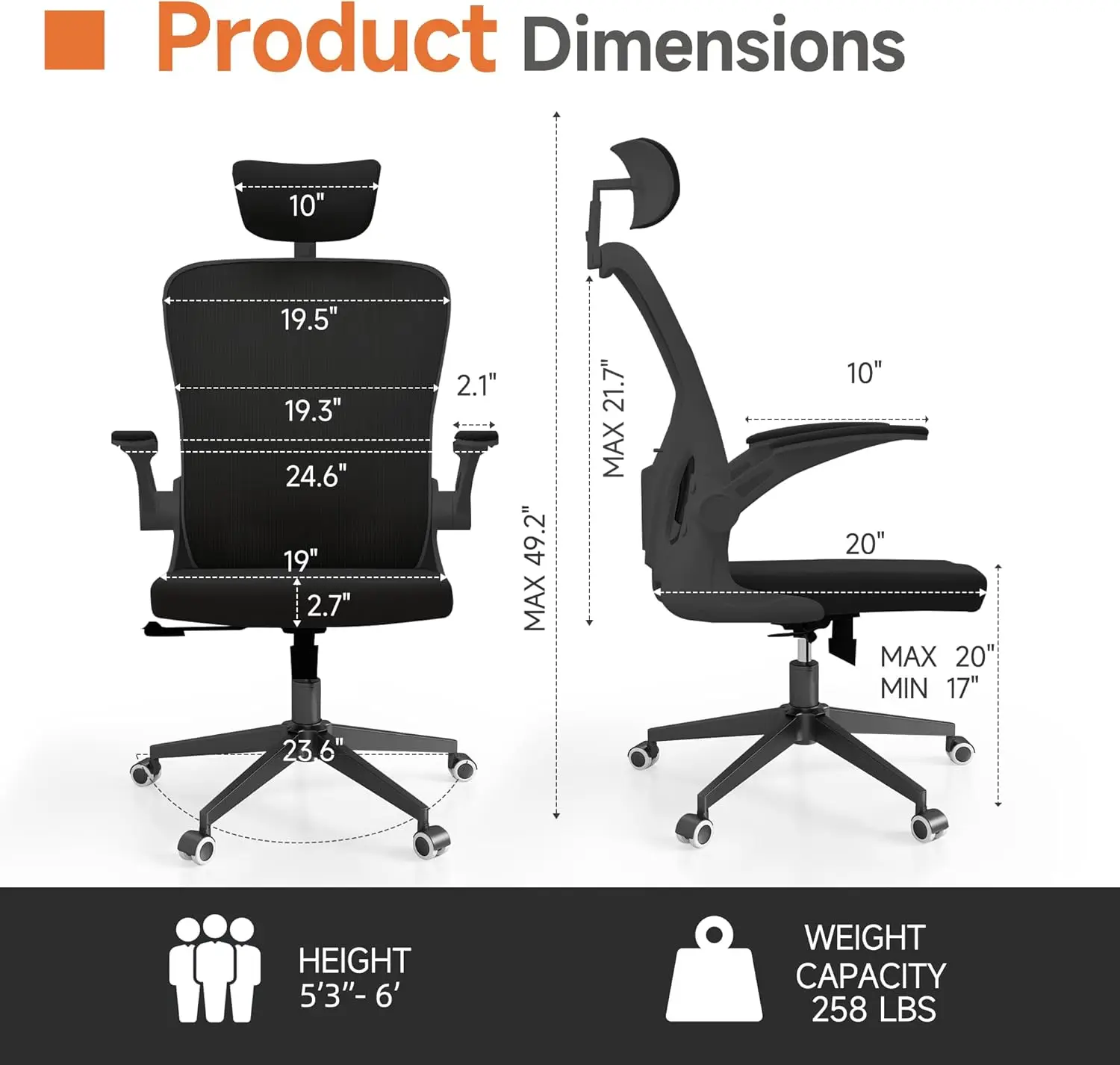 Monhey Black Office Chair, Ergonomic Office Chair, Home Office Desk Chair For Big And Tall People, Computer Chair With