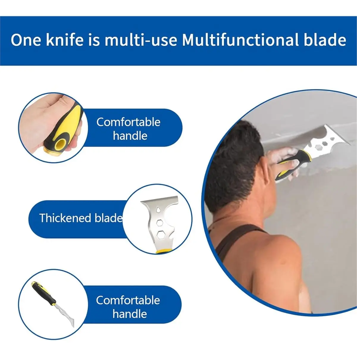 Kit d'outils de vitrage de fenêtres 6 pièces, outils de vitrage 16-en-1, grattoir en acier, marteau en caoutchouc, rouleau de vitrage rouge pour fenêtres et portes