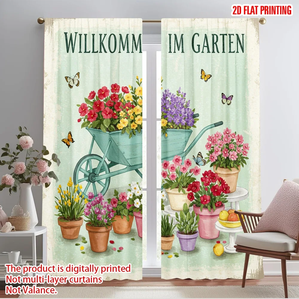 

2pcs 2D flat printing Drapes Welcome Garden Butterflies Flowers Polyester Without Electricity Seasonal Party & Holiday Decor Use
