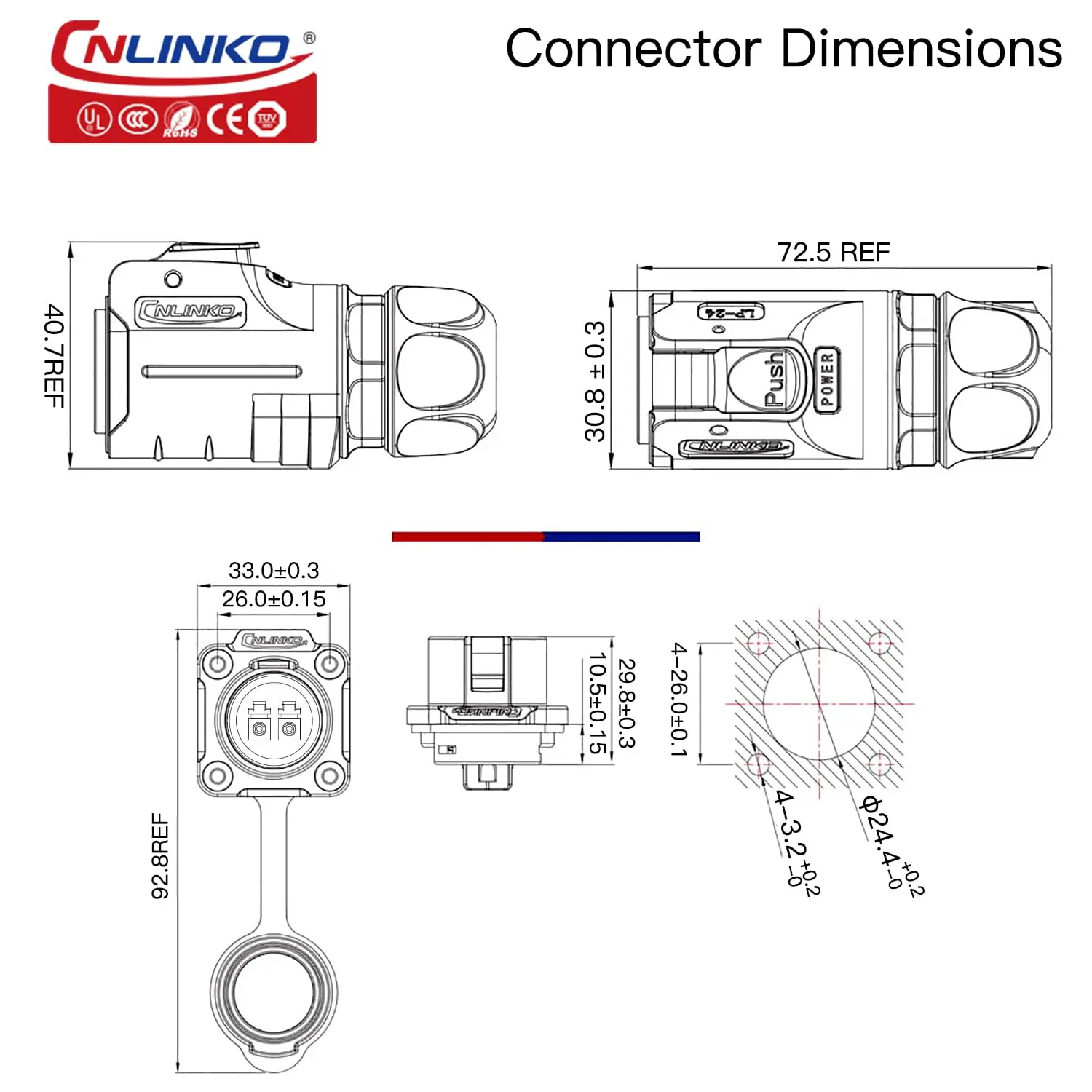 CNLINKO-LC光ファイバーコネクタ,シングルモードアダプタ,クイックアセンブリ,防水,オスプラグ,メスプラグ,IP68,m24