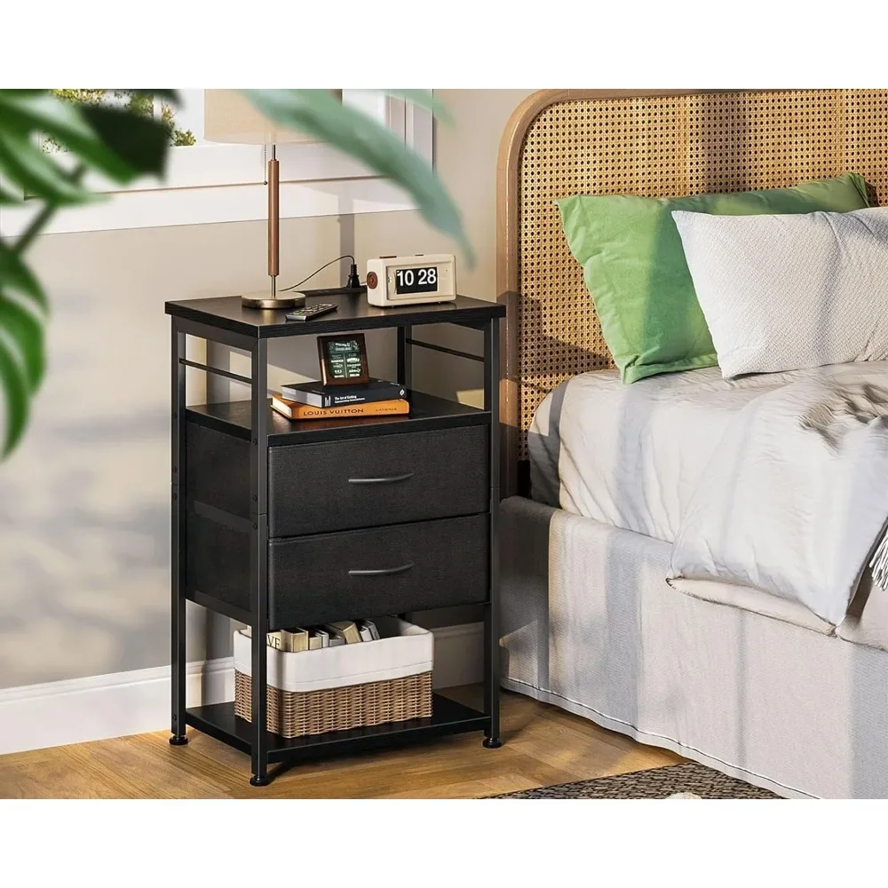 

Night Stand with Charging Station, End Table for Bedroom Tall Nightstand with Drawers, Small Nightstand for Bedroom