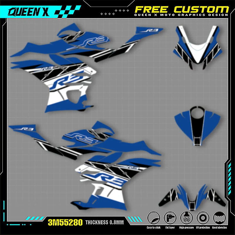 

Queen X MOTOR For YAMAHA R3 2019 2020 2021 2022 2023 Full Fairing Motorcycle Graphics Decals Stickers Kits 003
