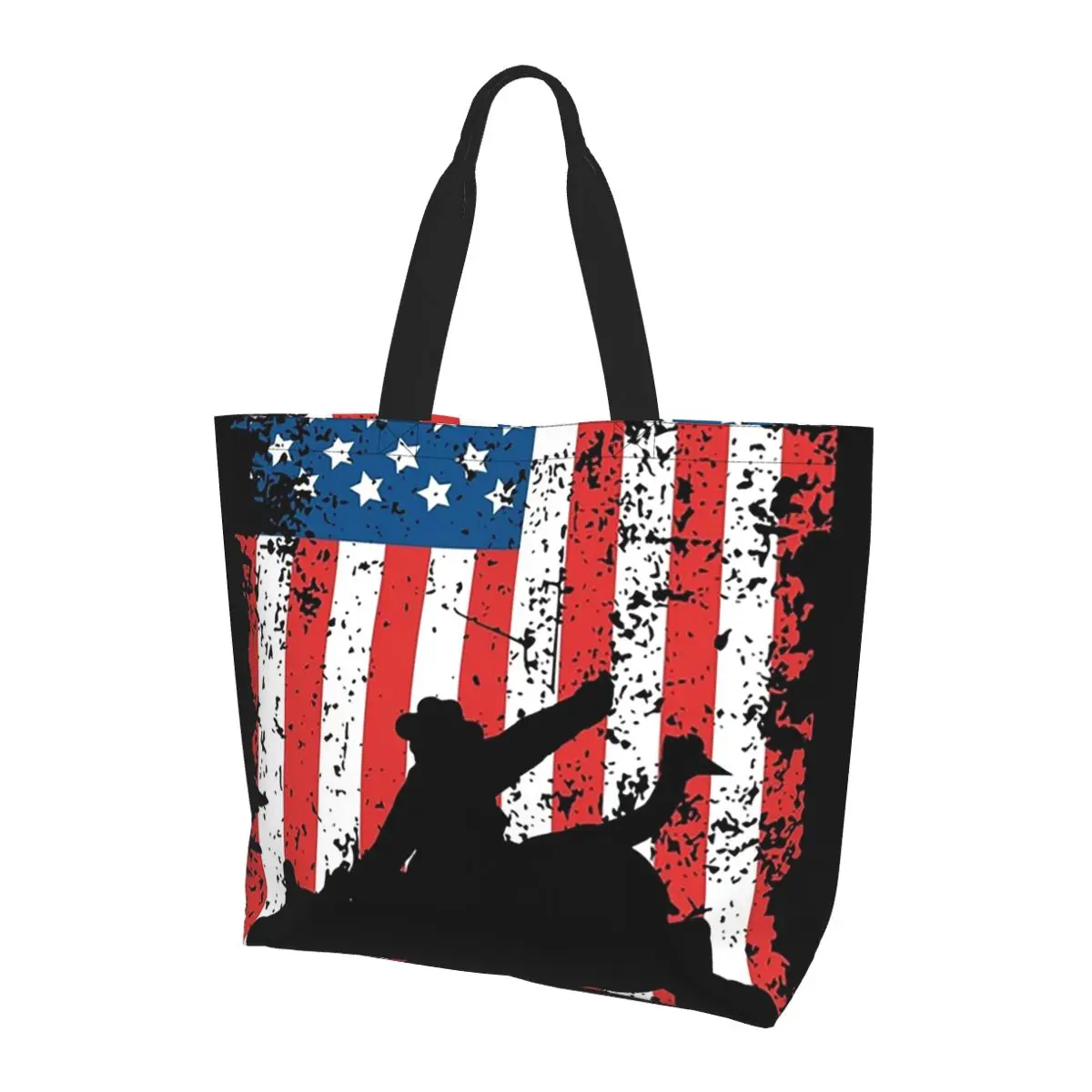 

Bull Rider, Rodeo, американский флаг, сумка для покупок, холщовая сумка на плечо большой вместимости, продуктовая сумка для покупок для женщин