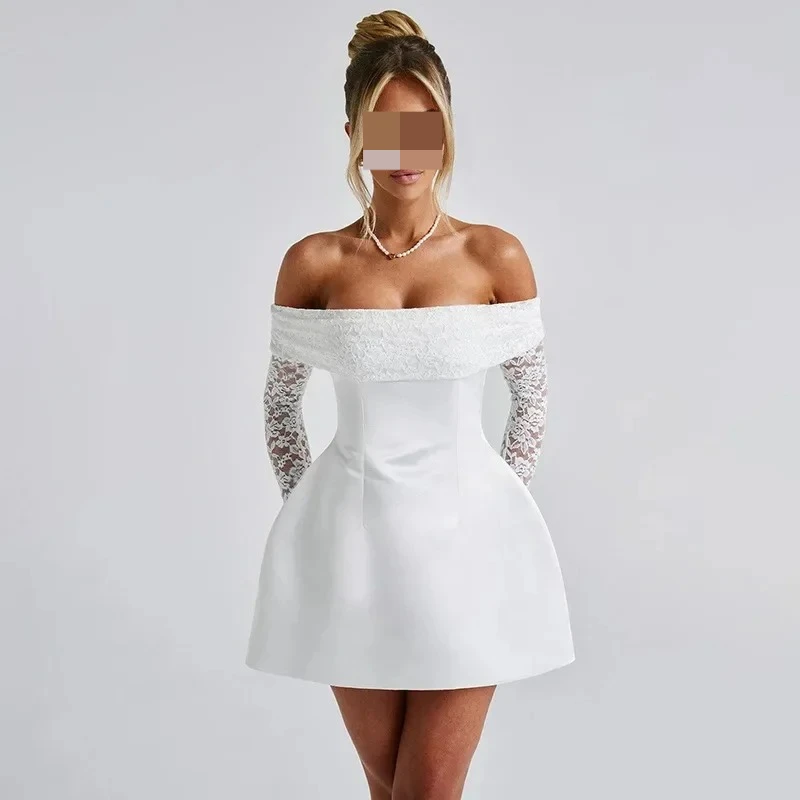 

Сексуальное кружевное облегающее женское платье Amazon с открытыми плечами, однотонное бесшовное платье в европейском и американском стиле для особых случаев