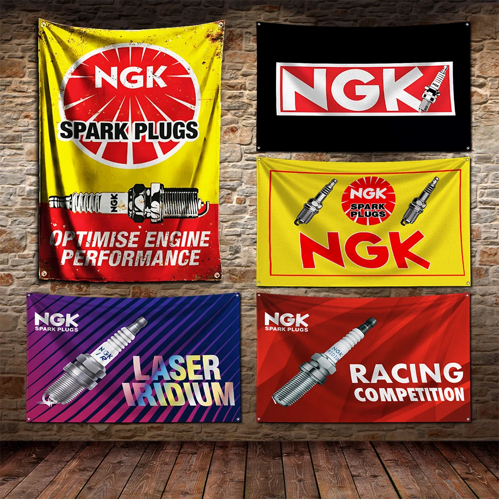 3x5 Ft Spark Plugs NGK Flag Polyester Digital Printing Banner For Garage or Out door Decoration