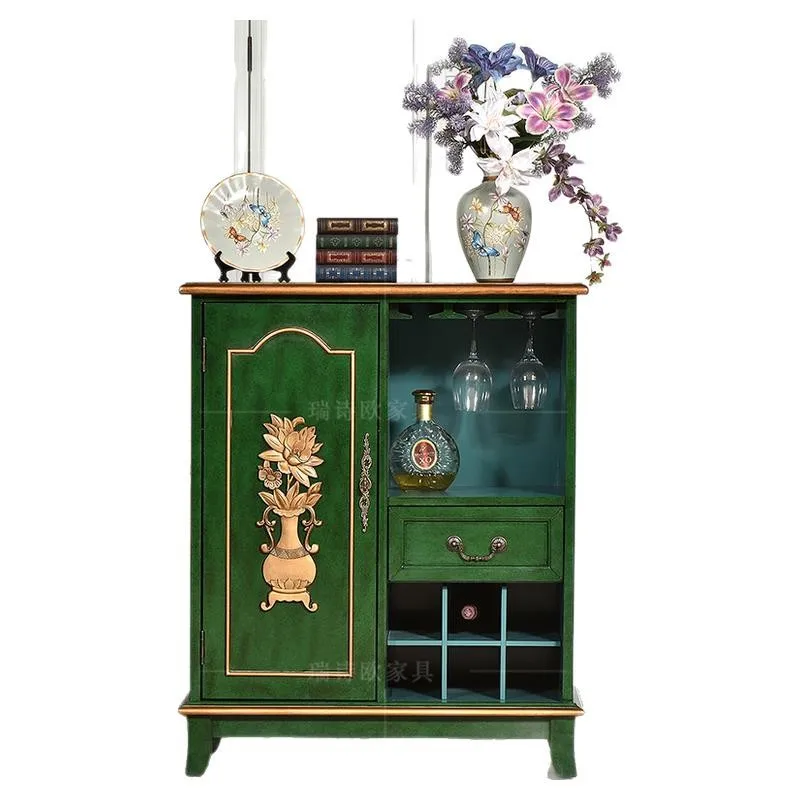 

American rural retro dining side cabinet solid wood painted storage integrated tea