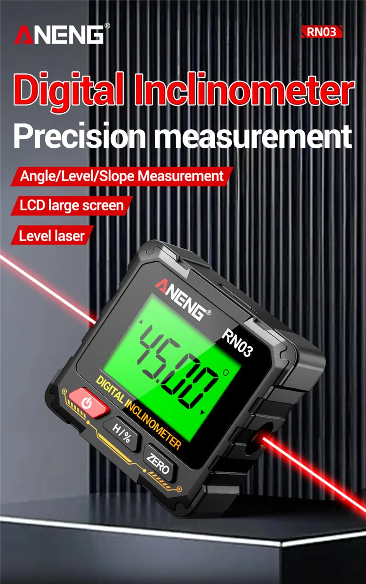 ANENG Digital Inclinometer Magnetic Angle Measuring Instrument 360° Laser Level Multifunctional Angle Ruler