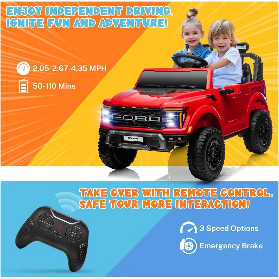 Lizenziertes Ford F-150 Raptor 24V Ride on Toys für große Kinder, 2-Sitzer-Ride-on-Auto für Jungen und Mädchen mit Fernbedienung, Kinder-Elektr
