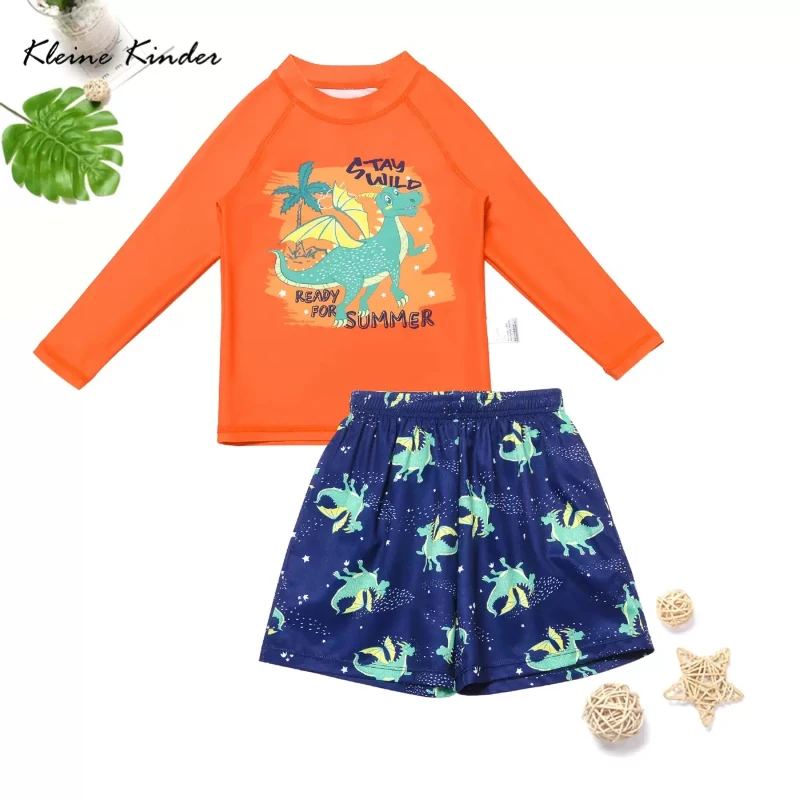 Children's Swimwear UV T-Shirt for Swimming Rashguard and Swim Trunks Boy Long Sleeve Surf Bathing Suit Swimsuit Kids 3-15 Years