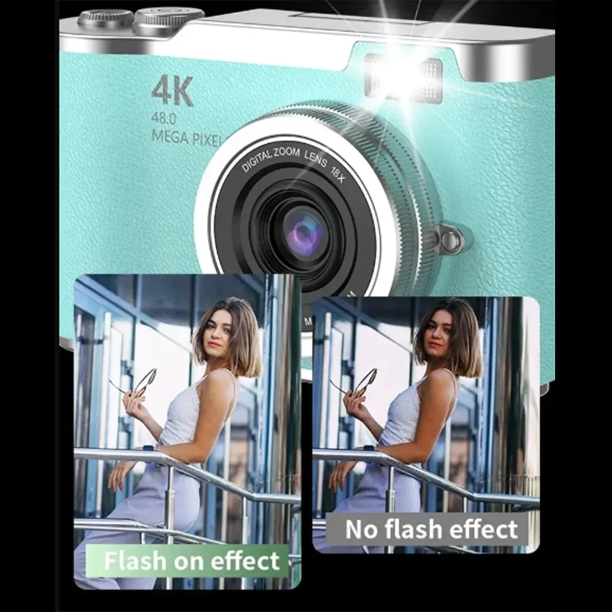 Rtyuyu 4K CCD 8X Digital Zoom Camera for Student 48MP Compact Digital Photography Camera 180 Flip Screen Selfile Camera White