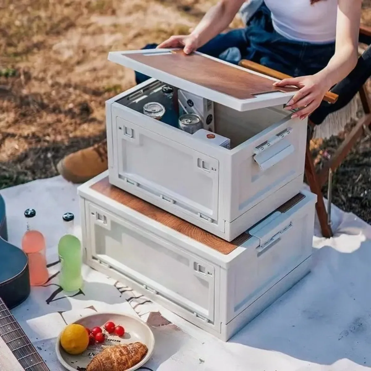 

Collapsible Storage Box Camping Organizer Large Capacity Folding Storage Container Portable Stackable Outdoor Travel Trunk Box