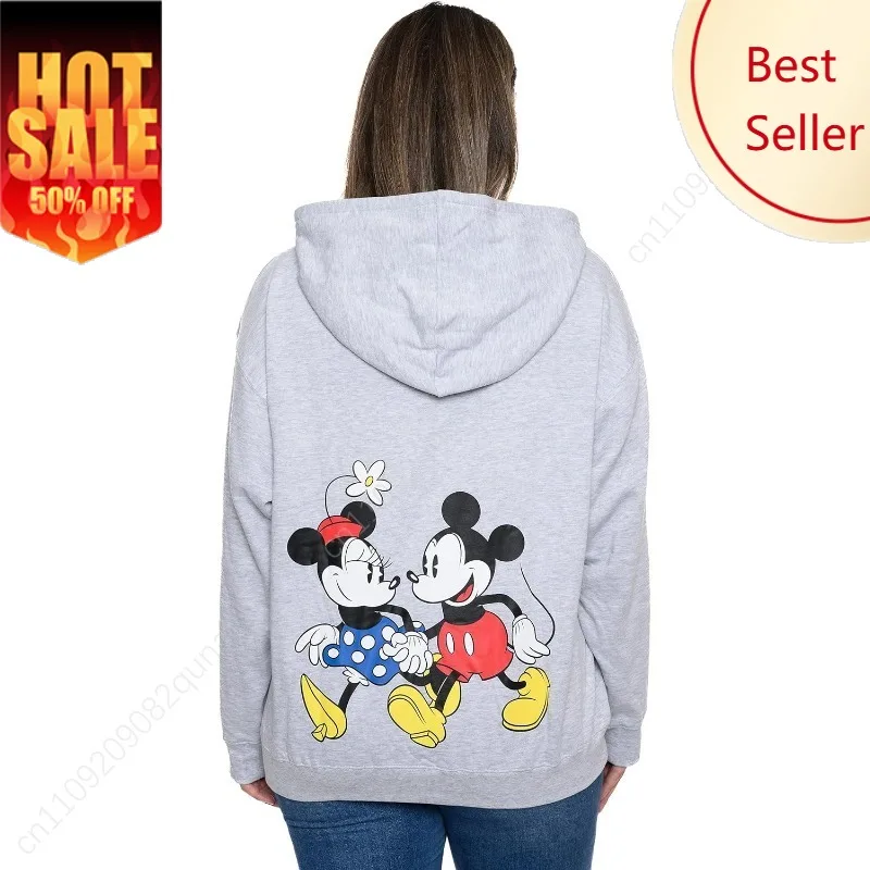 

Disney Hoodie Womens Mickey & Minnie Mouse Print Zip Up
