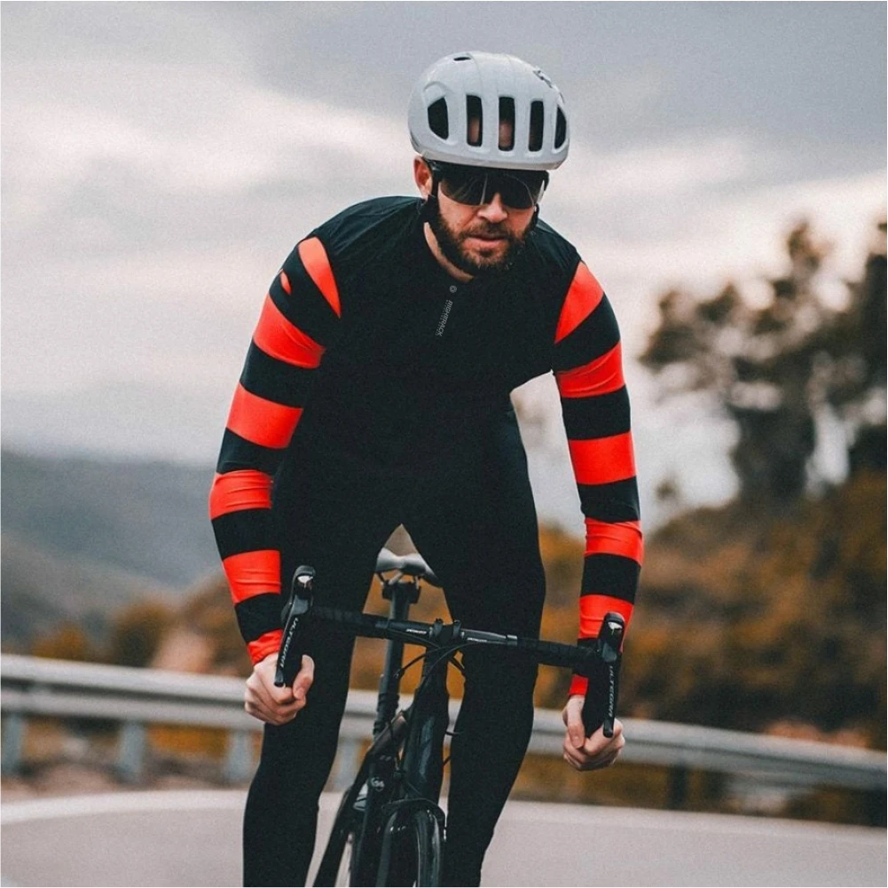 Zima cyklistika dres muži pinstripe dlouhé rukáv cyklus oblečení jaro & podzim mesh/fleece tepelný RIGHTTRACK MTB jízdní kolo oblečení