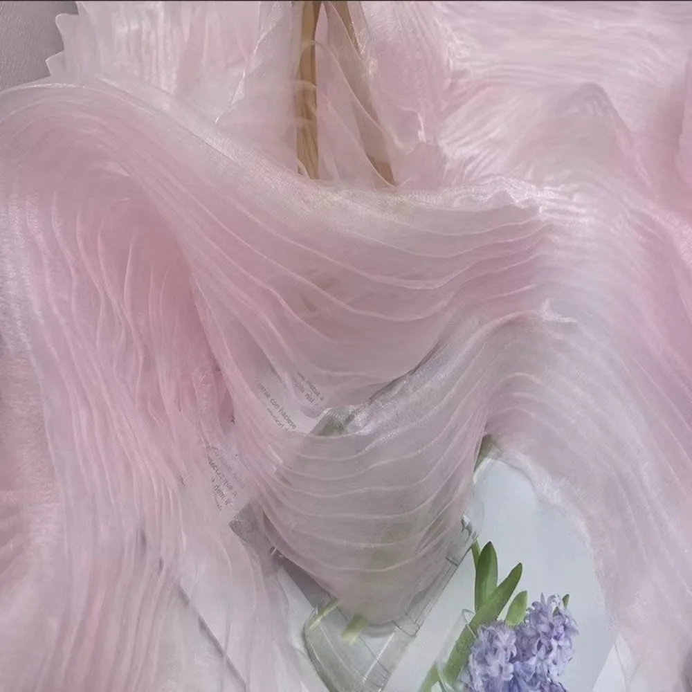 150cm X 1 Yard Organza Pleated Fabric Colorful Two-color Handmade Pleated DIY Clothing Fabric Pleated Decoration Hardnet Texture