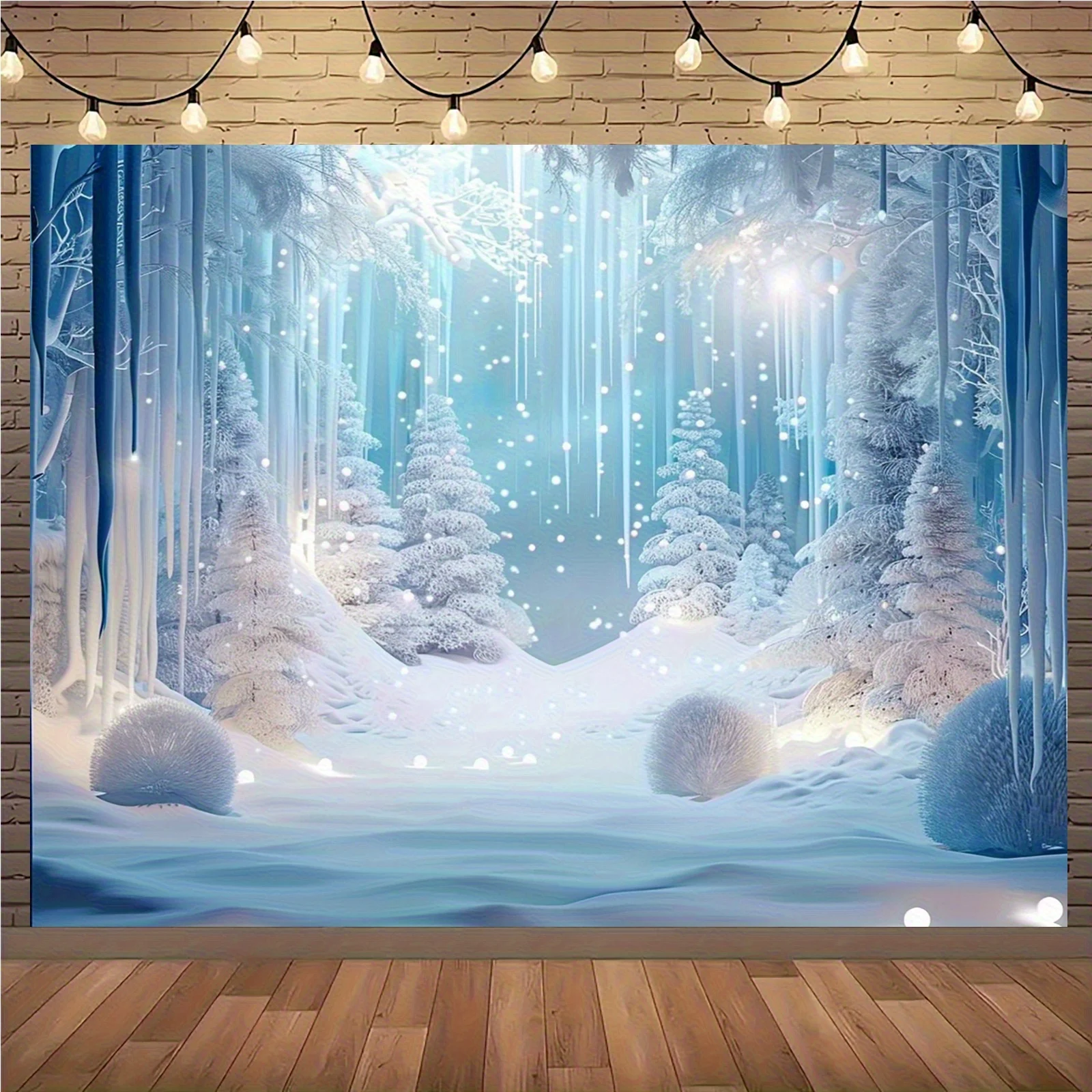 

2D flat, one-person ice and snow world background, Christmas winter ice and snow scene, indoor and outdoor party decoration