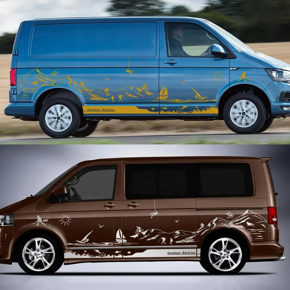 Car Camper Stickers Van Graphics Mountain Climb Camping Styling Decals For Volkswagen VW Transporter T6 Auto Tuning Accessories