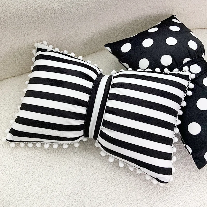 33X50cm Cute Bow Pillow Cover Decorative Sofa Waist Pillow Cushion Cover Stripe Wave Point Pillow Case Home Dorm Girl Room Decor